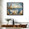 Vintage Lighthouse Beach Sea Turtle Canvas Print, Coastal Sunset Horizontal Wall Art