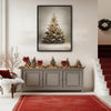 Glowing Snowy Christmas Tree Framed Wall Art Neutral Vintage Farmhouse Holiday Print