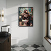 Funny Monkey Reading Newspaper On Toilet Tropical Botanical Bathroom Canvas Wall Art