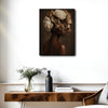 Dark Botanical Portrait Canvas Poster, Melanin Woman With Cream Dried Peony Blooms Artwork for Gallery Wall Bohemian Home Decor