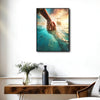 Jesus Reaching Hand Saving Peter On Water Framed Canvas Wall Art, Christian Sea Miracle Religious Faith Home Decor Print