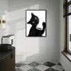 Funny Black Cat Holding Toilet Paper Roll Wall Art, Black and White Cat Bathroom Canvas Print, Quirky Pet Restroom Wall Decor