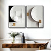2 Piece Modern 3D Shadow Geometric Canvas Prints White Black Gold Cube Circle Shape Contemporary Minimalist Wall Art