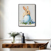 Bunny Leaning on Blue Easter Egg Forget-Me-Not Flowers Canvas Wall Art