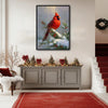 Red Cardinal Bird Framed Wall Art Vintage Oil Painting Christmas Winter Print