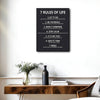 7 Rules Of Life Motivational Framed Canvas Wall Art, Inspirational Typography Quote Print for Home Office Decor