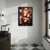 Humorous Santa Bathroom Framed Canvas Wall Art, Funny Christmas Decor