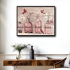 Farmhouse Bathroom Wall Print, Red Cardinals Pink Glass Vases Relax Soak Unwind Breathe Spa Canvas Decor