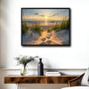 Beach Dunes Sunset Footprints Canvas Print, Coastal Seaside Horizontal Wall Art