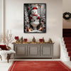 Snowman in Santa Hat Reading Newspaper On Toilet Christmas Framed Wall Art