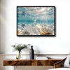 Underwater Seashell & Coral Canvas Print, Sunlight Ocean Coastal Horizontal Wall Art