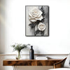 3D Textured White Rose Canvas Wall Art, Black and White Floral Impasto Painting Print, Minimalist Neutral Vertical Wall Decor for Living Room Bedroom