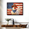Rustic Cowboy Rooster American Flag Canvas Wall Art, Patriotic Farm Chicken Country Farmhouse Canvas Painting