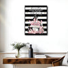 Fashion Pink Perfume Books Canvas Wall Art, Black White Stripe Inspirational Quote Beauty Vertical Print, Glam Women Bedroom Makeup Room Wall Decor
