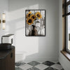 Rustic Sunflower Dark Pitcher Canvas Wall Art, Distressed White Weathered Wood Floral Still Life Vertical Print, Farmhouse Neutral Country Sunflower Wall Decor