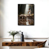 Jesus Coming For The Lost Lamb Framed Canvas Wall Art, Forest Sunbeam Biblical Religious Christian Faith Home Decor Print