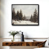Antique Winter Forest Landscape Wall Art, Snowy Pine Tree Canvas Print, Framed Wall Decor for Living Room Bedroom