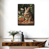Brown Rabbit Strawberry Basket White Floral Vintage Canvas Wall Art