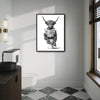 Novelty Highland Cow Wall Canvas, Funny Farm Animal Sitting On Toilet Reading Newspaper Artwork, Rustic Powder Room Decor