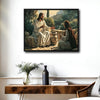 Biblical Scene Canvas Wall Art, Jesus Talking With Samaritan Woman At The Well Vintage Oil‑Style Religious Poster