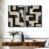 2 Piece Neutral Block Shape Abstract Canvas Prints Black Cream Curved Geometric Painting Wabi Sabi Contemporary Wall Art