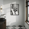 Black And White Raccoon In Bathrobe Opening Bathroom Door Canvas Wall Art Funny Modern Bathroom Wall Decor