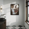 Funny English Bulldog On Toilet Reading Newspaper Wall Art, Quirky Dog Bathroom Canvas Print, Humorous Pet Restroom Wall Decor