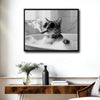 Modern Bathroom Wall Decor, Cool Tabby Cat Wearing Sunglasses Smoking Cigar In Bubble Bathtub, Black And White Photography Style Horizontal Canvas Art, Humorous Pet Artwork