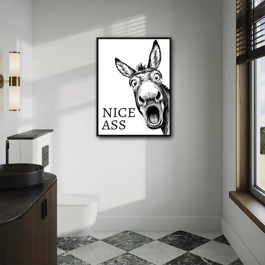 Funny Donkey Nice Ass Canvas Wall Art Humorous Farmhouse Bathroom Decor