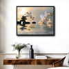 Zen Spa White Orchid Balance Stones Candle Canvas Wall Art, Water Reflection Sunrise Meditation Horizontal Print, Calming Relaxing Bathroom Yoga Room Wall Decor