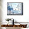 Light Blue Hydrangea Ocean Window Wall Print, Butterfly Seaside Scenery Canvas for Living Room Bathroom Decor