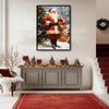 Vintage Santa Claus Holding Gift Bags Snowy Christmas Tree Framed Wall Art