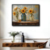 Sunflower Wildflower Mason Jar Canvas Wall Art, Three Glass Jars Floral Still Life Horizontal Print, Farmhouse Rustic Country Sunflower Wall Decor