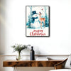 Merry Christmas Watercolor Canvas Print, Snowman Reindeer Bird Winter Forest Scene Holiday Wall Art