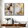 2 Piece Modern Cream Taupe Gold Leaf Abstract Canvas Prints Thick Texture Contemporary Neutral Luxury Wall Art