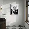 Trendy Black & White Glitter Toilet Girl Wall Art, Edgy Retro Photo Style Bathroom Canvas Poster, Quirky Wall Decor