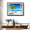 Open Window Tropical Beach Canvas Print, Coastal Ocean Horizontal Wall Art