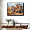 Farmhouse Country Rustic Truck Rooster Canvas Wall Art, Retro Rural Farm American Flag Poppy Flower Patriotic Canvas Print