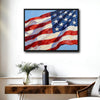 Textured Oil Painting American Flag Canvas Wall Art, Waving USA Flag Impasto Patriotic Farmhouse Canvas Print