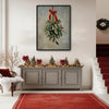 Vintage Mistletoe Red Bow Framed Wall Art Oil Painting Farmhouse Christmas Print