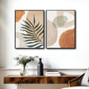 Set of 2 Terracotta Palm Leaf Boho Canvas Wall Art Neutral Organic Shape Decor
