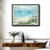 Open White Window Beach Sailboat Canvas Print, Coastal Ocean View Horizontal Wall Art