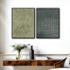 2 Piece Neutral Vintage Linear Abstract Canvas Prints Mid Century Modern Textured Tribal Pattern Wall Art