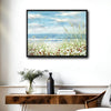 Wildflower Beach Dunes Ocean Canvas Print, Coastal Sailboat Horizontal Wall Art