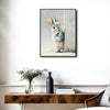 Peeking Grey Bunny Holding Blue Floral Easter Egg Canvas Wall Art