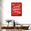 Romantic Valentine’s Day Framed Wall Art, Red Background Pink Rose Love Canvas Painting, Valentine Gift for Her Couple Home Decoration