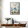 White Bunny Blue Bow Easter Eggs Still Life Canvas Wall Art
