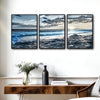 Set of 3 Rocky Beach Ocean Wave Sunset Seascape Framed Wall Art Prints