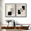 Wabi Sabi Set of 2 Neutral Geometric Abstract Canvas Wall Art Black Beige Wall Decor