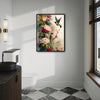 Floral Hummingbird Canvas Wall Art, Vibrant Roses and Hummingbirds Watercolor Style Botanical Poster
